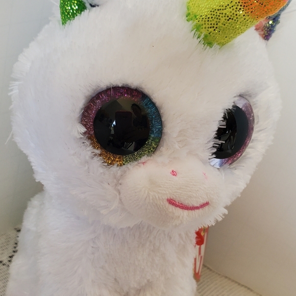 TY Beanie Boos Pixy White Rainbow Unicorn Glitter Eyes 6" Plush Stuffed Animal - Picture 5 of 8
